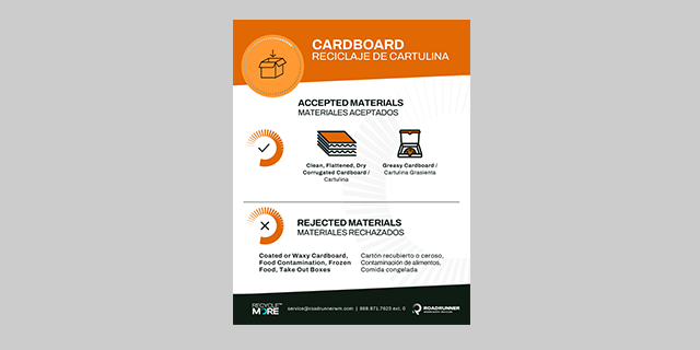 Cardboard Recycling label in the bilingual languages of English and Spanish