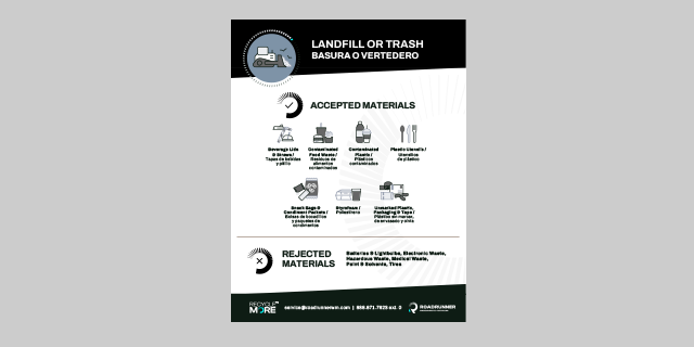 Landfill or Trash label in the bilingual languages of English and Spanish