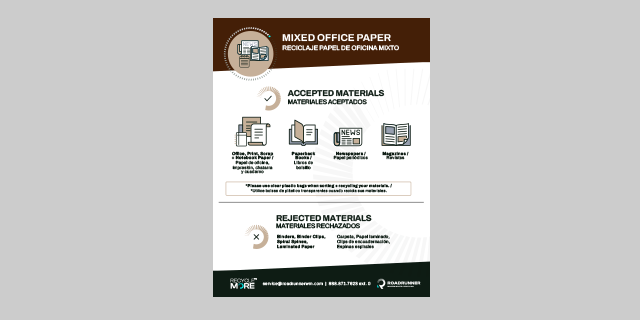 Mixed Office Paper Recycling label in the bilingual languages of English and Spanish